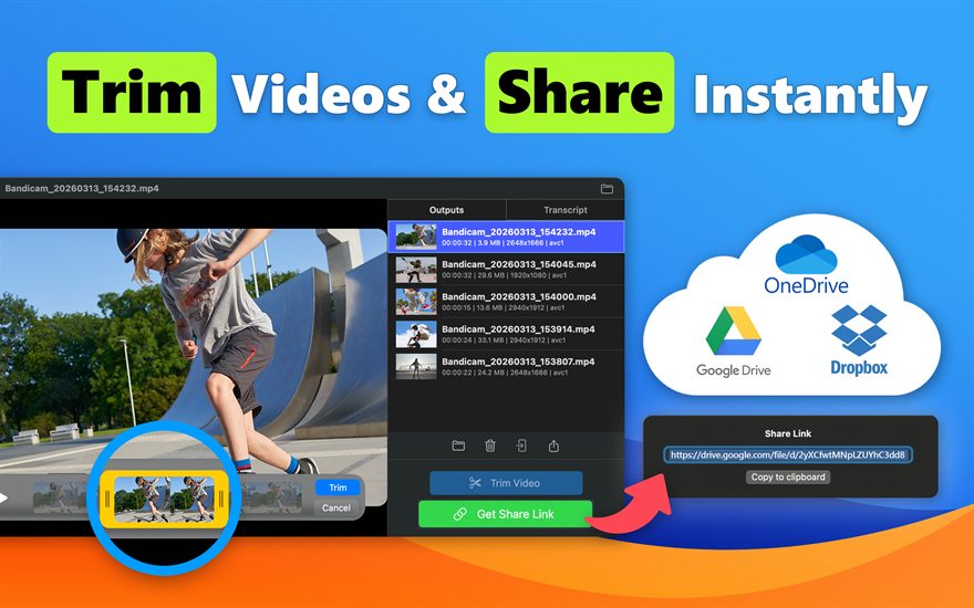 Bandicam for macOS - Trim videos and Share instantly