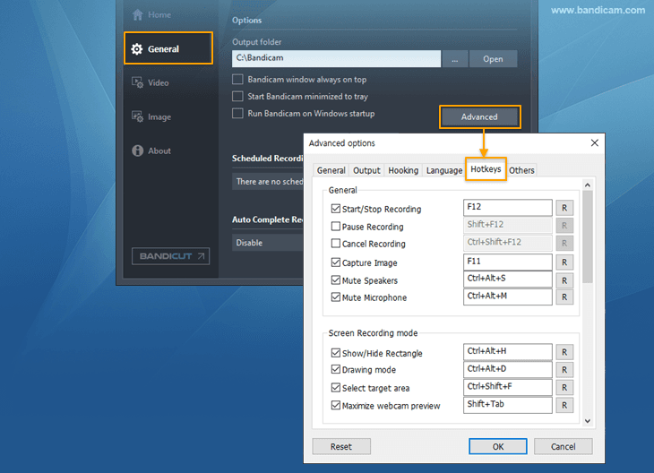 bandicam hotkeys